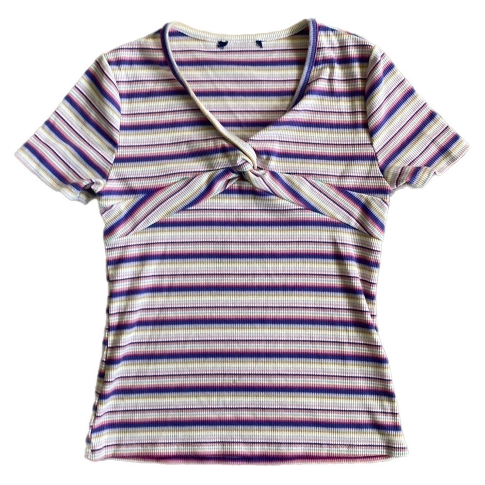 FRESHMAN Stripe Rib Twist T-shirt Girls size Medium (8-10)